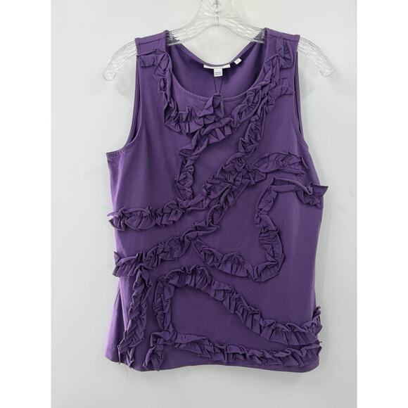 Chico's Tops - Chico’s Women’s Ruffled Detail Tank Purple Stretch Cotton Size (1) 8/10 M NWT